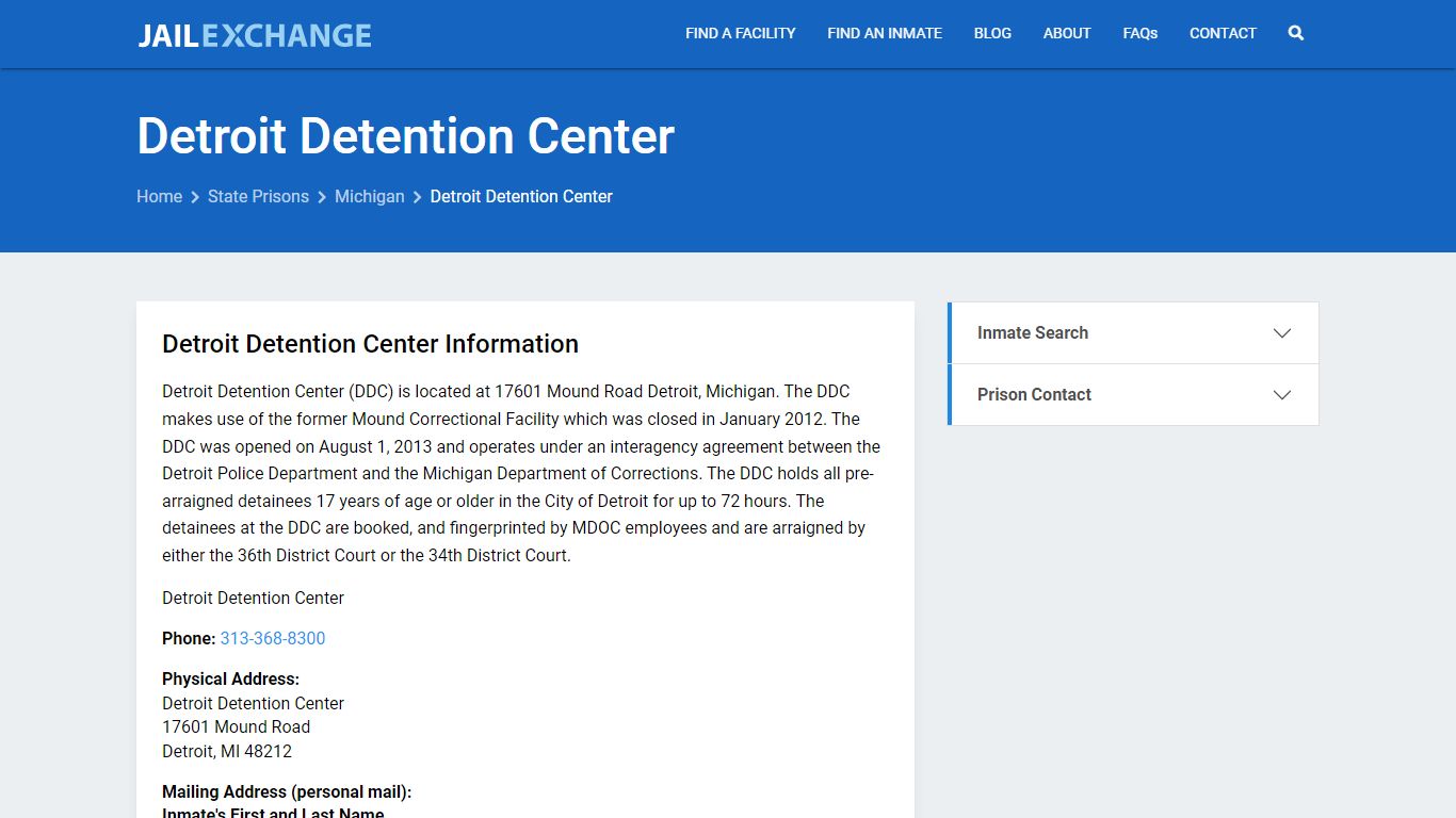 Detroit Detention Center Inmate Search, MI - Jail Exchange